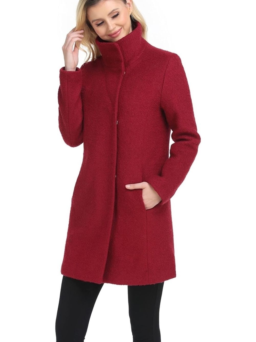 NWT Women’s Stand-Collar Burgundy Wool Blend Coat - Size S
